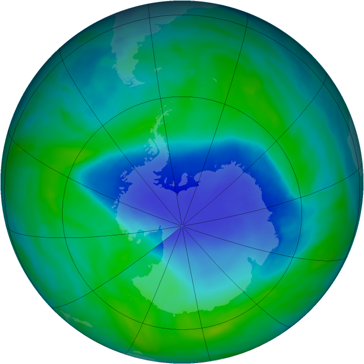 Antarctic ozone map for 09 December 2008